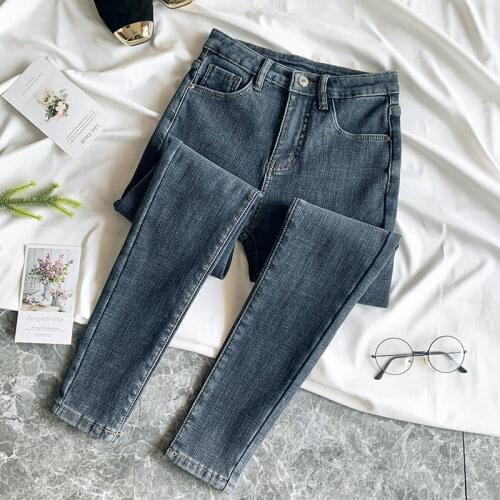 Pencil Women Denim Trousers 2021 Autumn Denim Pants Vintage Jeans Korean Plus Size High Waist Streetwear Stretch Elastic Spring