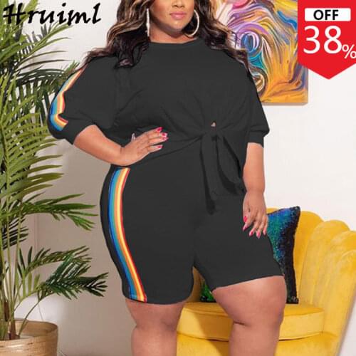 Tracksuit for Women 2021 Long Sleeve Tops Short Pants Patchwork Fashion Two Piece Set Plus Size L-4XL Knitted Fitness Shorts Set