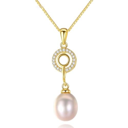 MetJakt S925 Sterling Silver Freshwater Pearl with 3A Zircon Electroplated 18K Gold Fashion All-match Womens Necklace