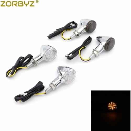 ZORBYZ Chrome Motorcycle Metal LED Mini Bullet Turn Signal Indicators Light With E Mark For Honda Yamaha Chopper Custom