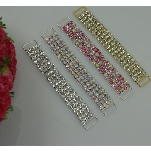 HOT 10pcs/lot 4ROWS Full Crystal Rhinestone Bikini Connectors Buckle Metal Chain For Swimming Wear Bikini Decoration
