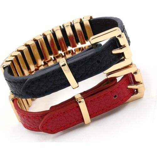TOTABC New Fashion Real Leather Bracelets For Women Jewelry Wholesale Bracelet Metal Punk Euramerican Bracelets Jewelry