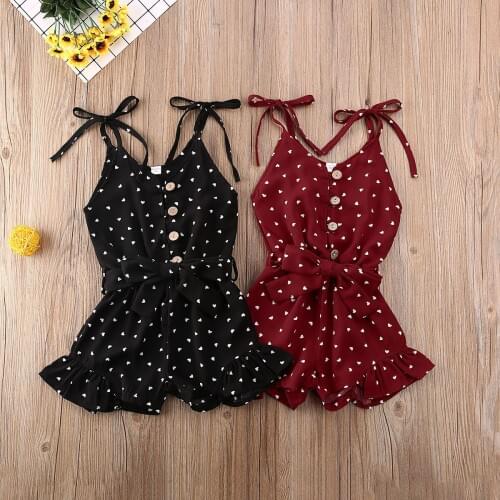 2020 Summer Kids Baby Romper Toddler Girl Cute Heart Dot Overalls Strappy Rompers Jumpsuit Shorts baby girl Clothes 1-6Years