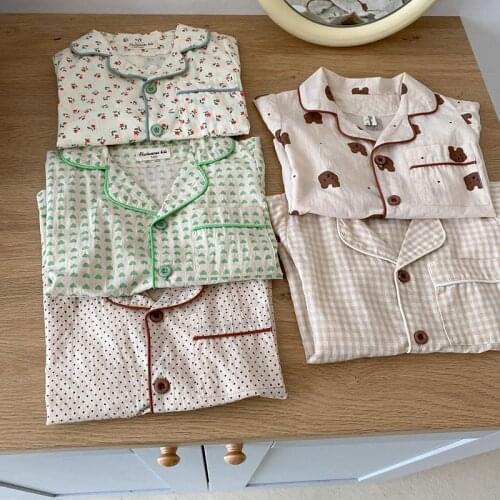2021 Summer New Kids Pajamas Korean Cotton Sleepwear for Boys and Girls Cute Print Short Sleeve Children 2Pcs Sets
