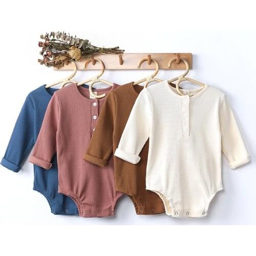 2021 New Newborn Infant Kids Baby Girls Boys Spring Autumn Causal Bodysuits Long Sleeve Solid Warm Jumpsuits Outfit 0-24M
