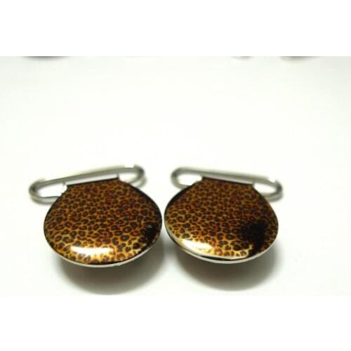 25pcs 1'' 25mm Leopard Print Enamel Painted Colored Pacifier Clips/Suspender Clips
