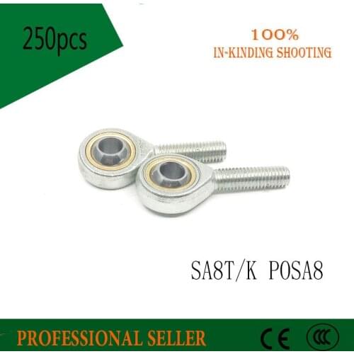 250 pcs SA8T/K POSA8 SA8TK POSA8 8mm ball joint rod end bearing male right hand thread male joints bearings