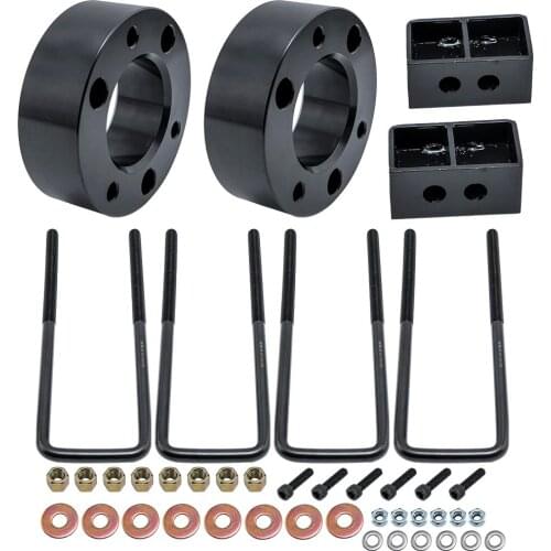 2x3'steel blocks+4xU bolts with Hardware+2x Front Spacers for Ford F150 2WD 4WD 04-21 3"Front/Rear Suspension Leveling Lift Kit