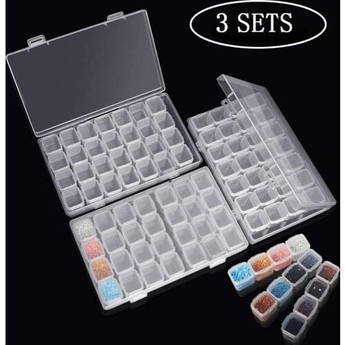 3Pcs/lot 5D Diamond Painting Accessories Box Cross Stitch Sewing Tool DIY Embroidery Organizer 28 Grid Plastic Home Storage Case