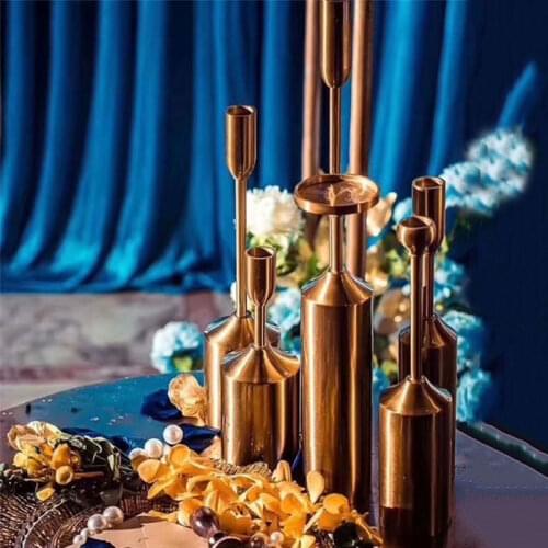 6 Pcs Simple moments Metal Gold Plated Candle Holders High Quality Pillar Wedding Decoration Candlestick Home Decoration Candles