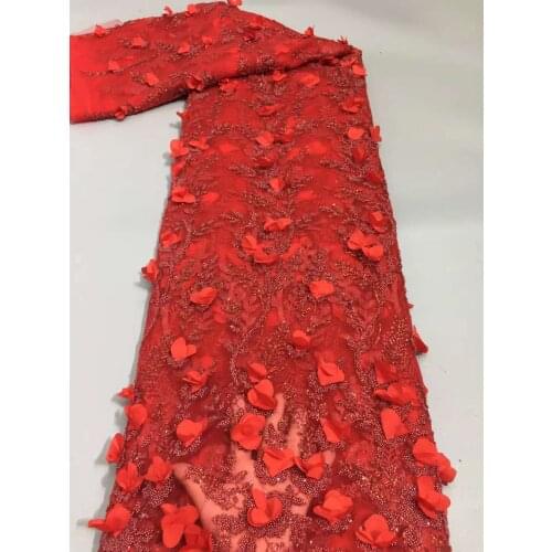 African Nigerian Mesh Lace Fabric French Tulle Embroidery Beads Appliques Craft Sewing Banquet Prom Party Wedding Dress 5 Yards