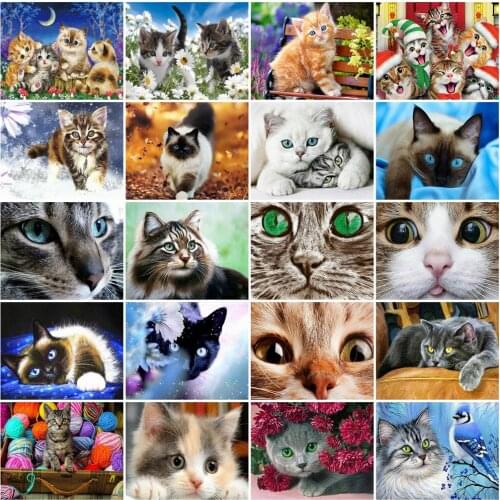 Huacan 5D Diamond Painting Full Drill Square Cat Diamond Embroidery Complete Kit Animals Mosaic Handicraft Home Decoration