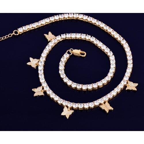 With Butterfly Pendant 4mm 1 Row Gold Color Tennis Chain Necklace Women Fashion Jewelry Adjustable Link