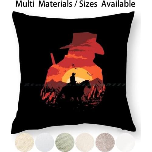 ???????????????????????????????? Pillow Case Throw Pillow Cover Cotton Linen Flax Red Sunset Cowboy Rdr2 Redemption 2 One Moon