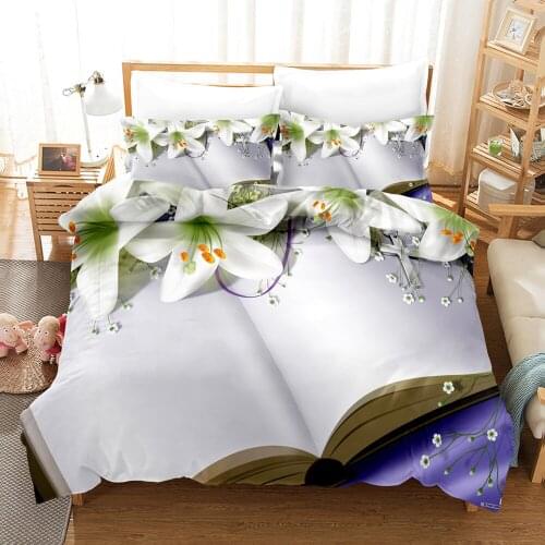 Flower Duvet Cover Set White Lily Blossoms Bedding Set Luxury Bed Linen Boys Girl Home Textile Floral Bedclothes Queen Bed Set