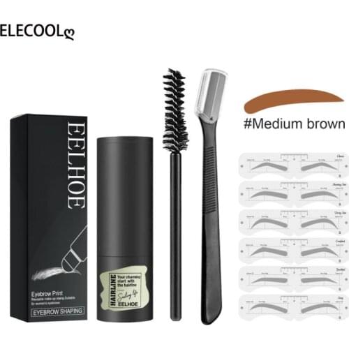 ELECOOL 4psc/set One Step Eyebrow Stamp Shaping Kit Eye Brow Gel Stamp Makeup Kit with Reusable Eyebrow Stencils Eyebrow Brush