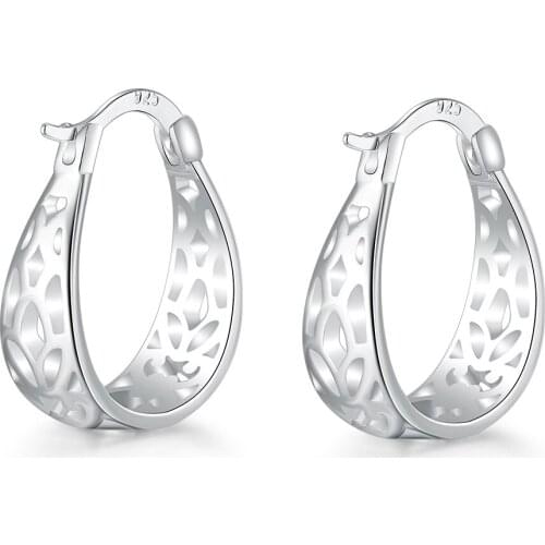 Hot Sale New 925 Sterling Silver Vintage Hollow Out Design Hoop Loop Earrings Jewelry Elegant Design For Woman
