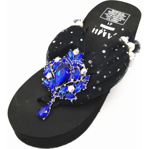 HAHAFLOWER Women Summer Crown Rhinestone Beach Flip-Flops Slippers Shoes WEDDING SHOES