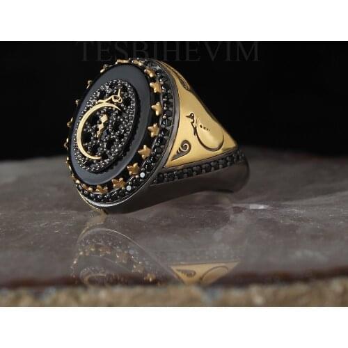 Onyx Stone Ever Written Edging Plating Silver Ring