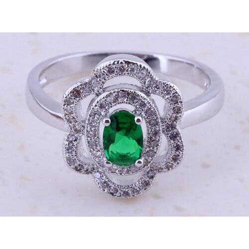 Fine Green Imitation Emerald & White AAA CZ Silver Plated Rings Party Wedding Fashion Jewelry For Women Free Gift Box C0004