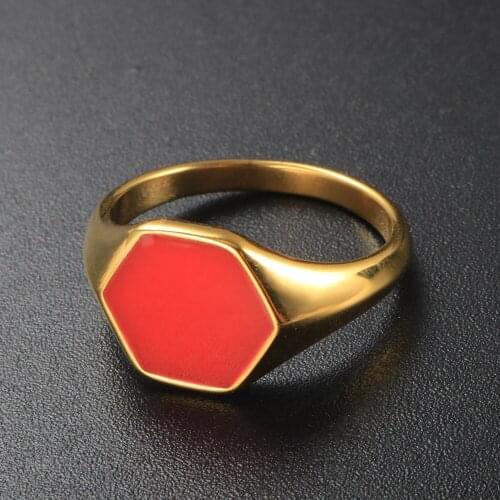 ZMFashion Mens Ring Punk Rock Glossy Red Nut Stainless Steel Signet Ring Women Couples Hip Hop Party Jewelry Wholesale Wedding