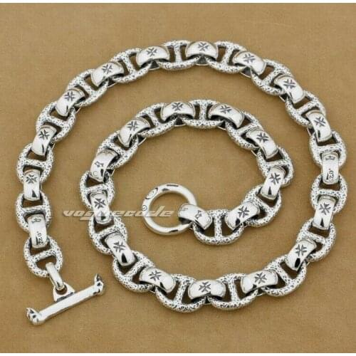 LINSION Unique Huge Heavy Mens Link Chain 925 Sterling Silver Biker Rock Punk Necklace 8W006N