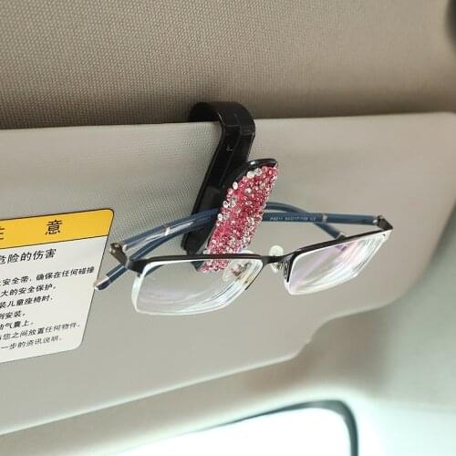 1Pcs Multi-function diamond-studded car glasses holder bill holder glasses frame car decoration accessories Organize storage