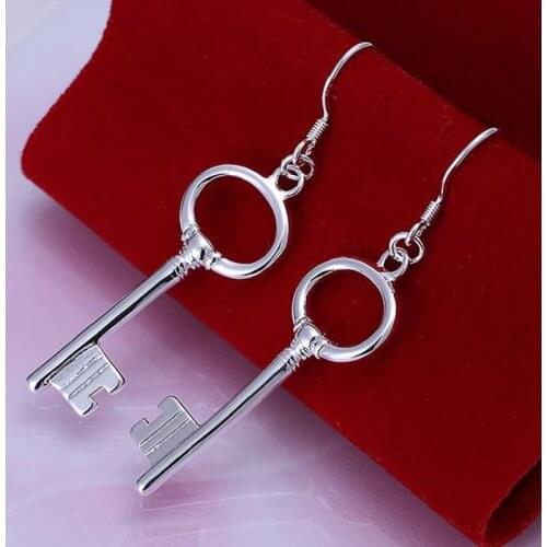 Fashion jewelry For Women, 925 jewelry silver plated Earring Ellipse and Key Earrings E129 /OGPYXYMF BNHOSOQG