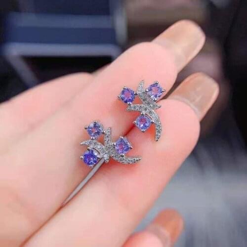 Natural Tanzanite Earrings S925 Pure Silver Fine Fashion Charming Jewelry for Women Free Shipping MeibaPJFS