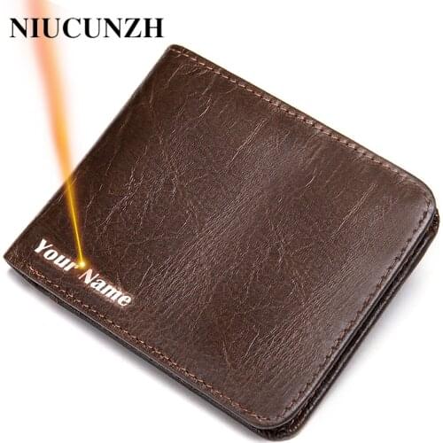 NIUCUNZH Wallet Mens Genuine Leather Man Wallet Small Vintage Engrave Wallets For Men Card Holder portefeuille homme Casual 7101