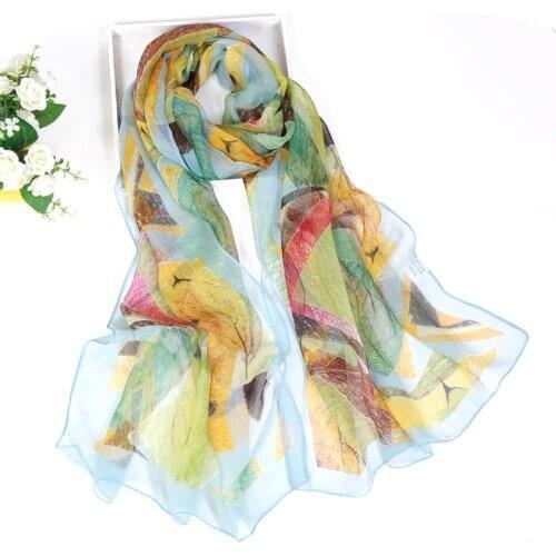New Ms. Thin section Scarf Wholesale Scarf Simulation Silk Wild Scarf Decorative Sun Geometric Leaves Scarf