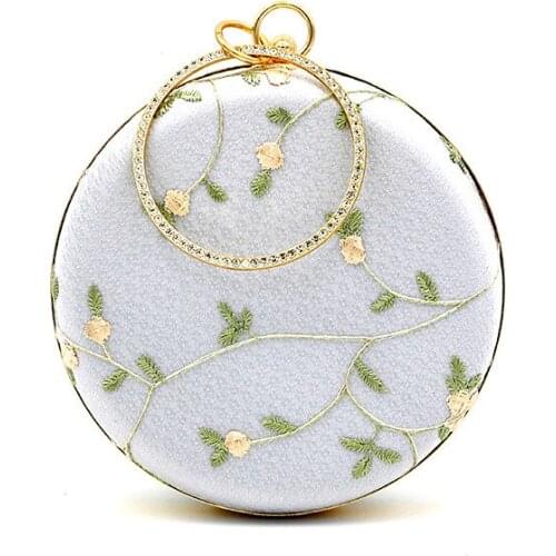 Casual Embroidery Flower Round Evening Bag Women Fashion Clutch Ladies Evening Dress Handbag Makeup Banquet Purse Messenger bags