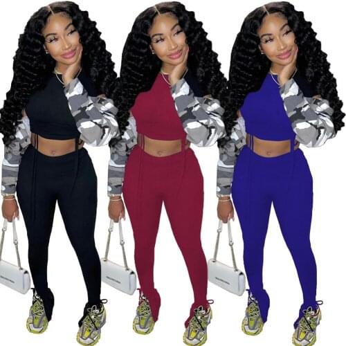 Casual Solid Bandage Tracksuit Women Loung wear Fitness O Neck Short Sleeve T Shirt Crop Top + Slit Hem Flare Pant Two Piece Set