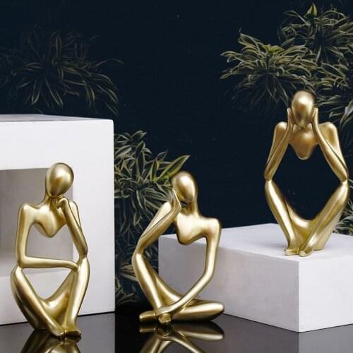 Nordic light luxury golden abstract resin character sculpture creative figurine decorative ornaments wine cabinet furnishings