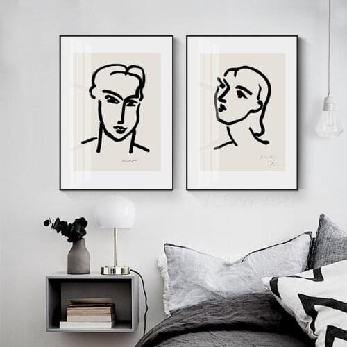 Nordic Simplicity Black White Line Abstract Character Canvas Painting Wall Art Picture for Living Room Home Decoration