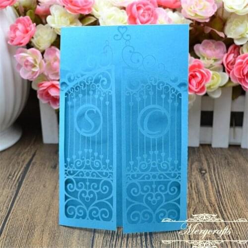 Laser cut gate style custom initials wedding invitation cards