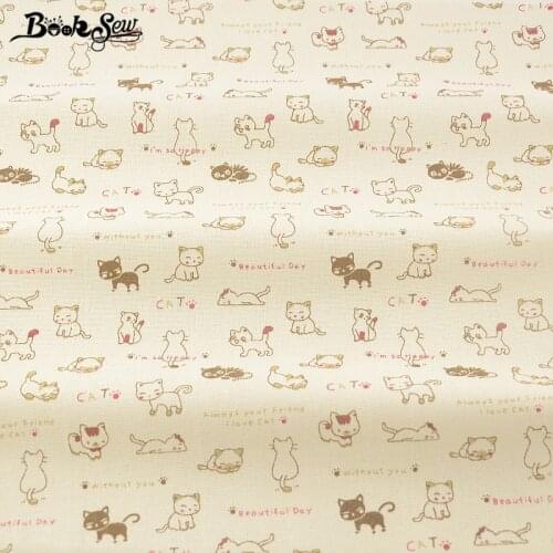 Booksew Lovely Cat Design Cotton Linen Fabric Sewing Material Tissu Tablecloth Bag Curtain Cushion Pillow Zakka Home Textile