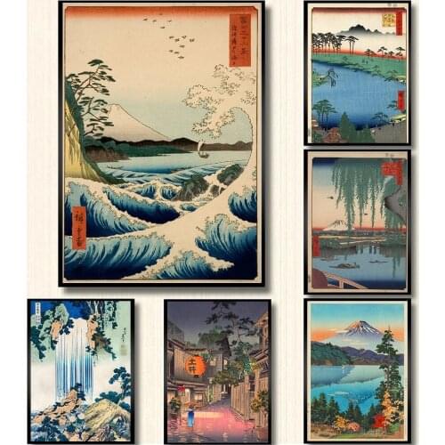 Vintage Japanese Landscape Poster Prints Wave Kanagawa Art Canvas Painting Wall Pictures For Living Room Oriental Home Decor