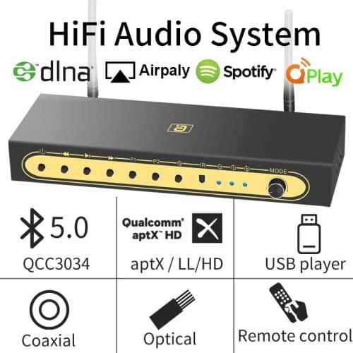 WiFi Network Music Box aptXHD Bluetooth5.0 Audio Receiver Airplay Spotify DLNA NAS Optical Coaxial AUX Conversion Adapter DAC