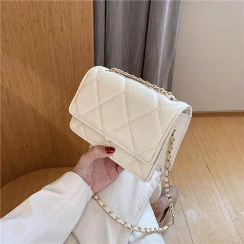 Womens Messenger Bag PU Leather Chain Lingge 2021 New Simple Fashion Shoulder Straddle Bag Women Handbag or Girls Purse
