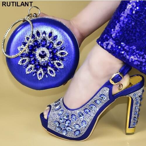 Women Shoes and Bags To Match Set Sale Nigerian Shoes and Matching Bags Set Decorated with Rhinestone Plus Size Shoes Women Heel