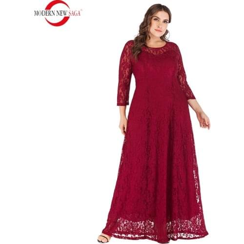 2021 Spring Women Dress Lace Long Dress Woman Dress Fashion Plus Size Dress O-neck Summer Lady Party Sexy Dresses Women Clothes