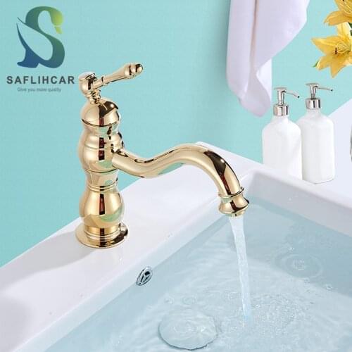 Golden Bathroom Kitchen Basin Sink Faucet Classic Luxury Mixer Tap Single Handle Hot and Cold Bathroom Basin Faucet