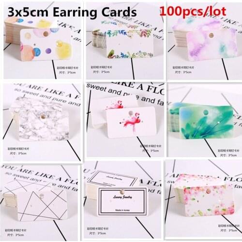 100pcs 3x5cm White Paper with Colorful Jewelry Display Earring Stud Cards Hang Favor Label Tag Jewelry Making Diy Accessories