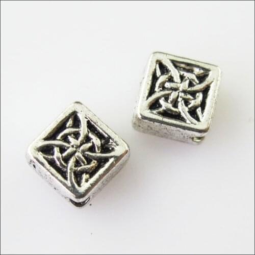 35Pcs Antiqued Silver Color Chinese Knot Square Spacer Beads Charms 6mm