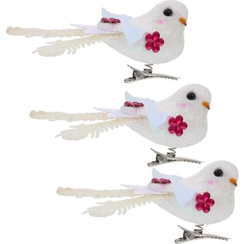 6pcs Simulated Foam Bird Decorations Christmas Tree Decors for Home (White)