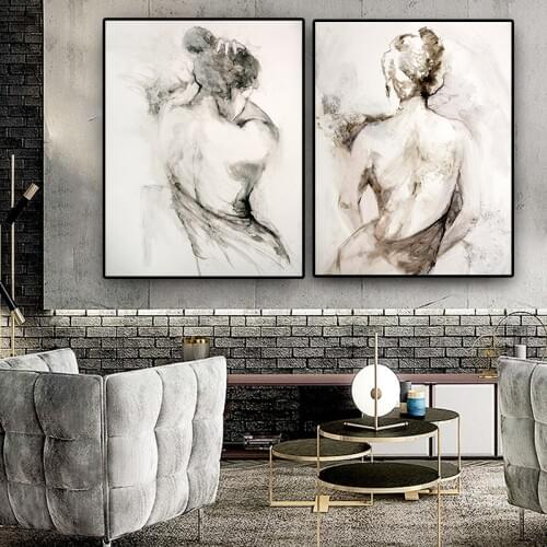 Abstract Black White Woman Sexy Naked Back Oil Painting on Canvas Posters and Prints Scandinavian Wall Art Picture Room Cuadros
