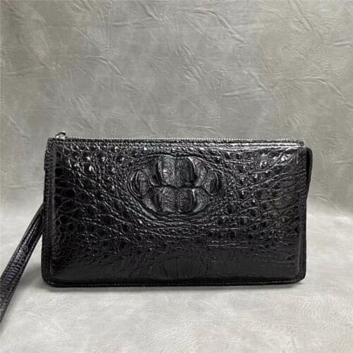 Authentic Exotic Crocodile Skin Password Code Mens Clutch Purse Large Card Holders Genuine Alligator Leather Male Wristlets Bag