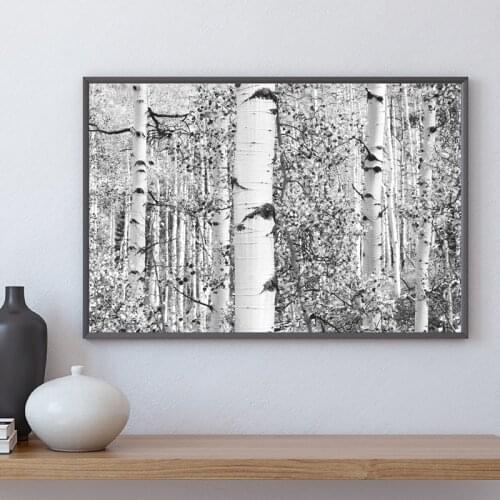 Birch Tree Forest Posters Farmhouse Black and White Rustic Canvas Painting Print Nordic Wall Art Pictures Living Room Home Decor