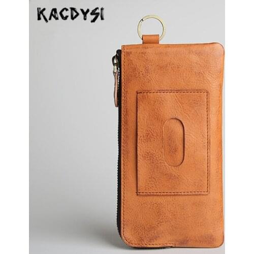 Genuine Leather Design Vintage Mens Long Slim Zipper Wallets Mens Wallet Leather Coin Purse Card Holder Man Clutch Bag Carteira